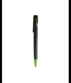 Penna a scatto in plastica con fusto nero, punta e particolare metallizzati