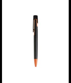 Penna a scatto in plastica con fusto nero, punta e particolare metallizzati