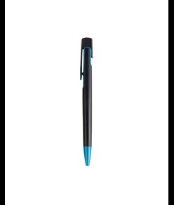 Penna a scatto in plastica con fusto nero, punta e particolare metallizzati