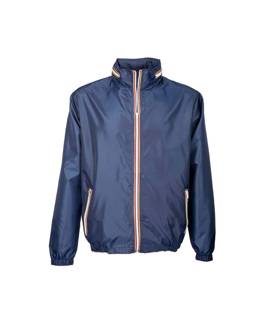Giacca impermeabile in poliestere con cappuccio a scomparsa, 2 tasche frontali, richi Giacca impermeabile in poliestere con cappuccio a scomparsa, 2 tasche frontali, richi