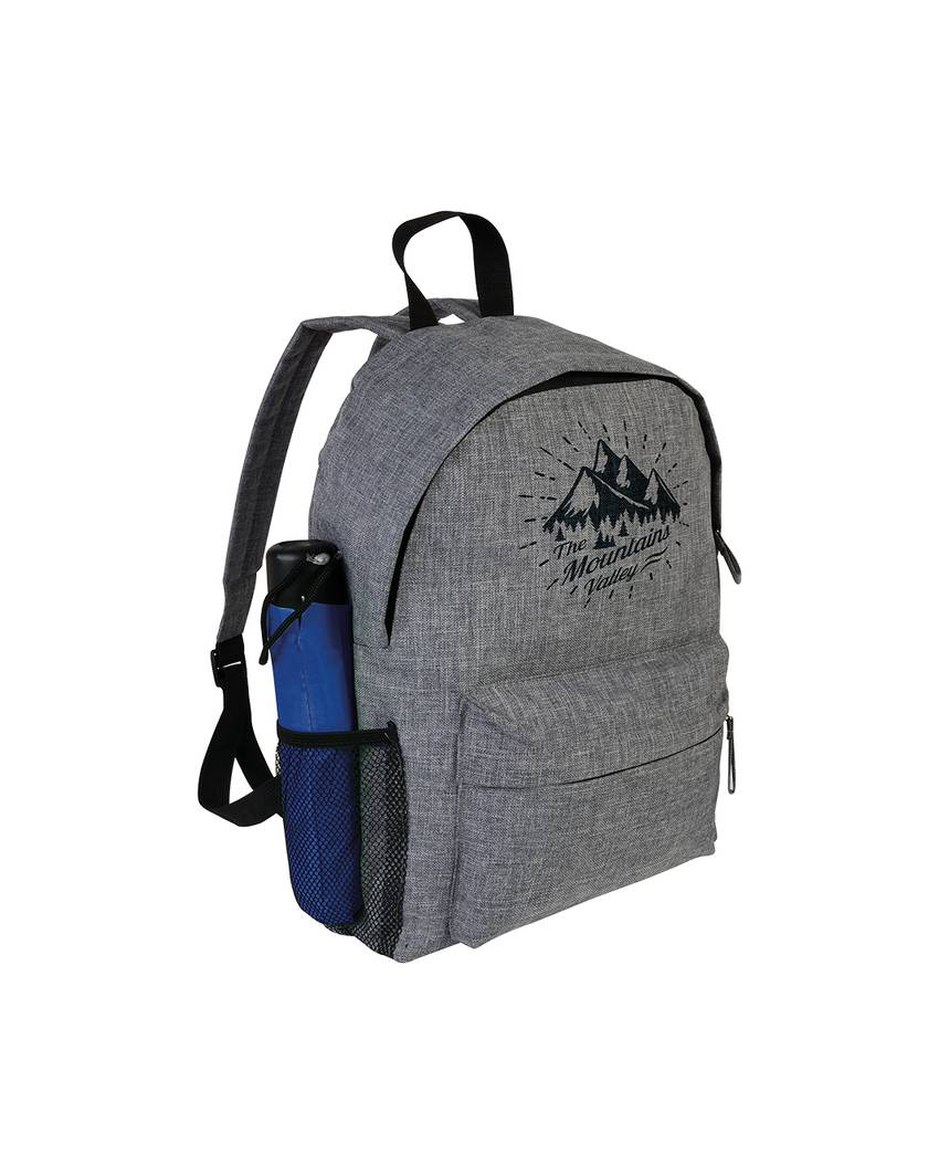 Zaino in poliestere two tone effetto melange con 3 tasche di cui 1 laterale retinata