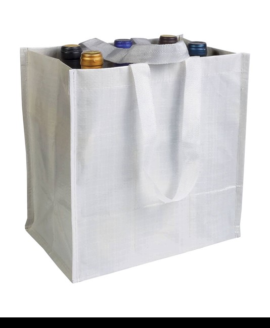 Shopper porta bottiglie (6 posti) in PP laminato 120 g/m2, manici corti a nastro Handle