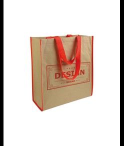 Shopper con soffietto in carta con interno in PP 140 g/m2, manici lunghi a nastro colorati