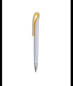 Penna a scatto in plastica con fusto bianco e clip curva con interno colorato, refill jumb