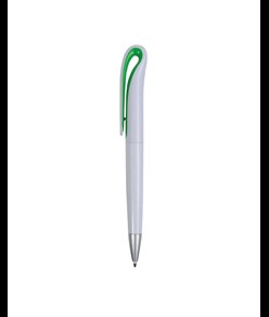 Penna a scatto in plastica con fusto bianco e clip curva con interno colorato, refill jumb