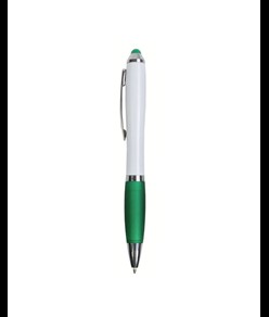 Penna twist in plastica con fusto bianco, impugnatura gommata colorata in tinta
