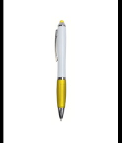 Penna twist in plastica con fusto bianco, impugnatura gommata colorata in tinta