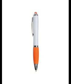 Penna twist in plastica con fusto bianco, impugnatura gommata colorata in tinta