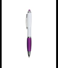 Penna twist in plastica con fusto bianco, impugnatura gommata colorata in tinta