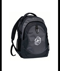 Zaino in poliestere 1680D con 4 tasche di cui 2 laterali retinate e moschettone