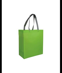 Shopper con soffietto in TNT laminato 100 g/m2 termosaldato, manici corti Handle