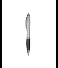 Penna twist in plastica con fusto argentato, impugnatura gommata colorata in tinta