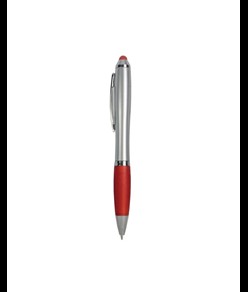 Penna twist in plastica con fusto argentato, impugnatura gommata colorata in tinta