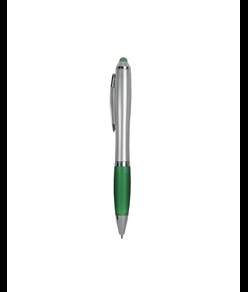 Penna twist in plastica con fusto argentato, impugnatura gommata colorata in tinta