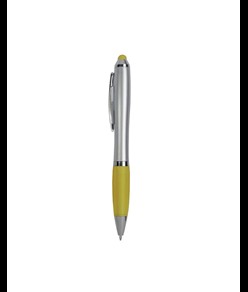 Penna twist in plastica con fusto argentato, impugnatura gommata colorata in tinta