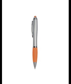 Penna twist in plastica con fusto argentato, impugnatura gommata colorata in tinta