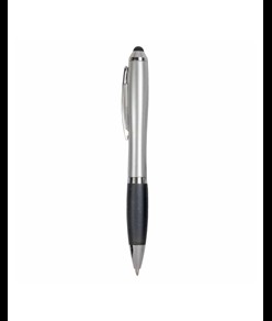 Penna twist in plastica con fusto argentato, impugnatura gommata colorata in tinta