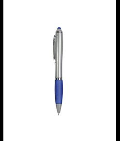 Penna twist in plastica con fusto argentato, impugnatura gommata colorata in tinta