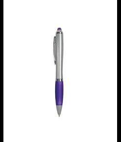 Penna twist in plastica con fusto argentato, impugnatura gommata colorata in tinta