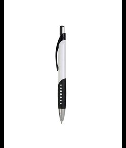 Penna a scatto in plastica con fusto bianco, impugatura gommata e colorata