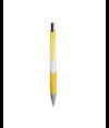 Penna a scatto in plastica con fusto bianco, impugatura gommata e colorata