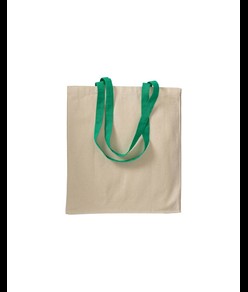 Shopper con soffietto in cotone naturale 220 g/m2, manici lunghi colorati Handle