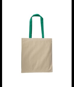 Shopper con soffietto in cotone naturale 220 g/m2, manici lunghi colorati Handle