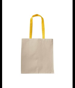 Shopper con soffietto in cotone naturale 220 g/m2, manici lunghi colorati Handle