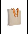 Shopper con soffietto in cotone naturale 220 g/m2, manici lunghi colorati Handle