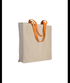 Shopper con soffietto in cotone naturale 220 g/m2, manici lunghi colorati Handle