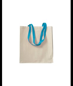 Shopper con soffietto in cotone naturale 220 g/m2, manici lunghi colorati Handle