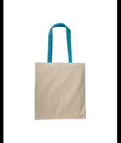 Shopper con soffietto in cotone naturale 220 g/m2, manici lunghi colorati Handle