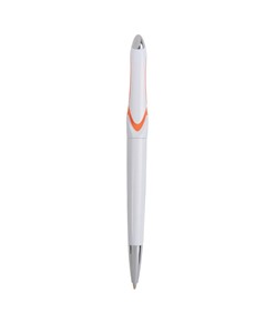 Penna a scatto in plastica con fusto bianco e clip curva con interno colorato