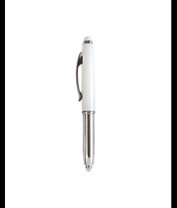 Mini penna in plastica color argento, con cappuccio e clip in metallo, con luce