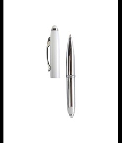 Mini penna in plastica color argento, con cappuccio e clip in metallo, con luce