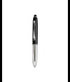 Mini penna in plastica color argento, con cappuccio e clip in metallo, con luce