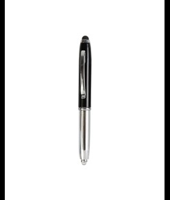 Mini penna in plastica color argento, con cappuccio e clip in metallo, con luce