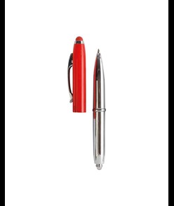 Mini penna in plastica color argento, con cappuccio e clip in metallo, con luce