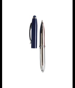 Mini penna in plastica color argento, con cappuccio e clip in metallo, con luce