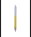 Penna a scatto in plastica con fusto, clip e pulsante bianchi, rivestimento gommato