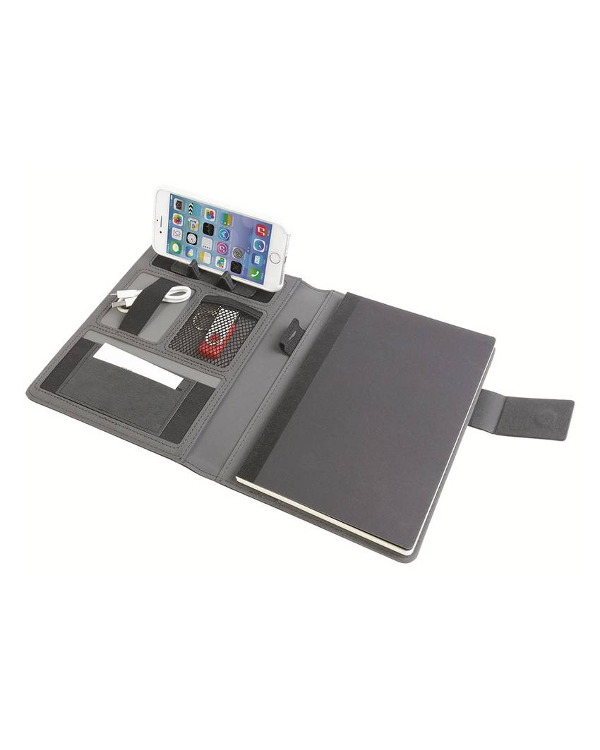 Tech organizer in tessuto mélange con quaderno a righe (A5)