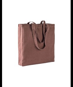 Shopper con soffietto in cotone stonewashed 220 g/m2, manici lunghi Handle