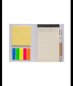 Block Notes in cartoncino con elastico colorato, penna, fogli a righe (70 pag.) e fogliett