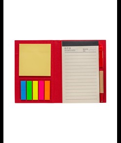Block Notes in cartoncino con elastico colorato, penna, fogli a righe (70 pag.) e fogliett