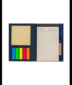 Block Notes in cartoncino con elastico colorato, penna, fogli a righe (70 pag.) e fogliett
