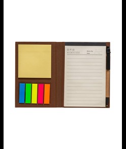 Block Notes in cartoncino con elastico colorato, penna, fogli a righe (70 pag.) e fogliett