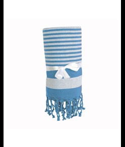 Telo mare/pareo stile Fouta 100% cotone 580gr con lato in spugna e frange, 90x160 cm