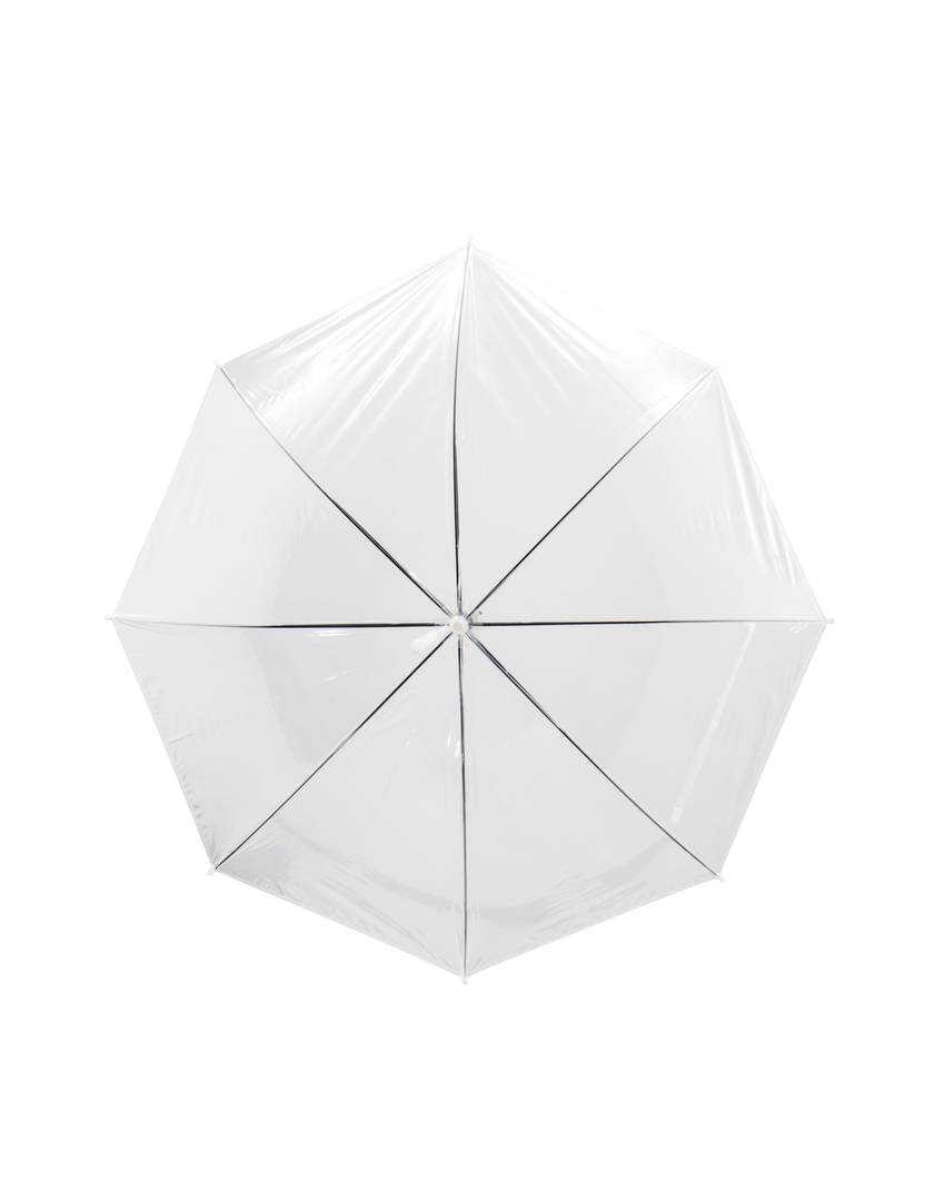 Ombrello automatico in POE trasparente con fusto in acciaio e manico curvo in plastica