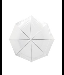 Ombrello automatico in POE trasparente con fusto in acciaio e manico curvo in plastica