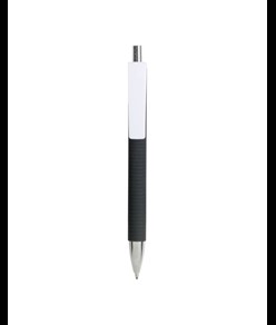 Penna a scatto in plastica con fusto gommato effetto pneumatico nero, con clip larga
